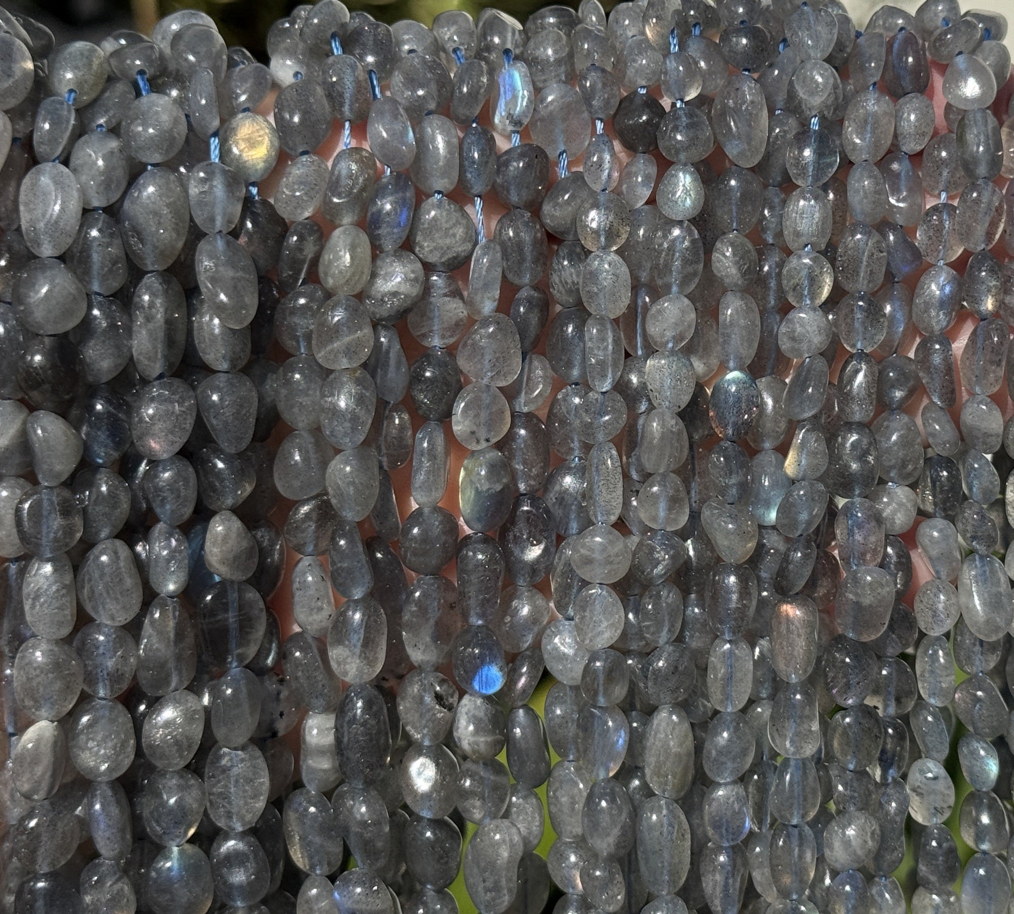 Labradorite 8-10mm nuggets natural gemstone pebble beads 15.5" strand - Oz Beads 