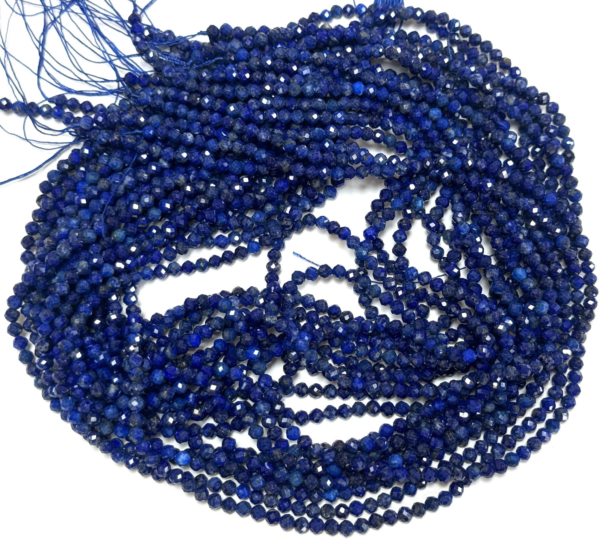 Lapis Lazuli 3mm 4mm faceted round natural gemstone beads 15.5" strand - Oz Beads 