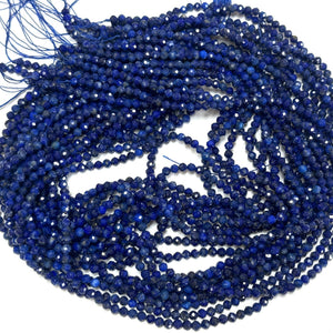 Lapis Lazuli 3mm 4mm faceted round natural gemstone beads 15.5" strand - Oz Beads 