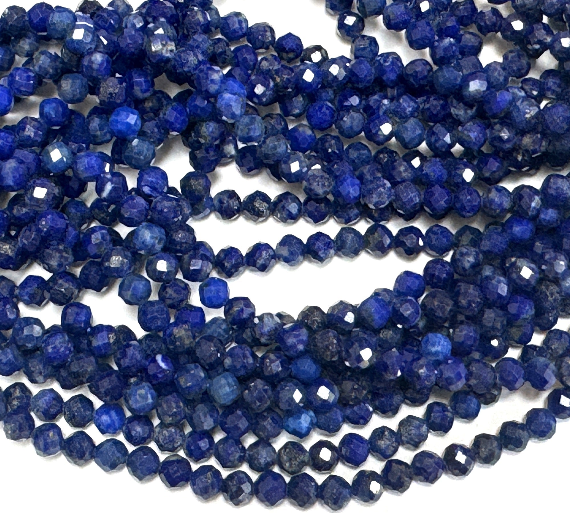 Lapis Lazuli 3mm 4mm faceted round natural gemstone beads 15.5" strand - Oz Beads 