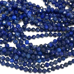 Lapis Lazuli 3mm 4mm faceted round natural gemstone beads 15.5" strand - Oz Beads 