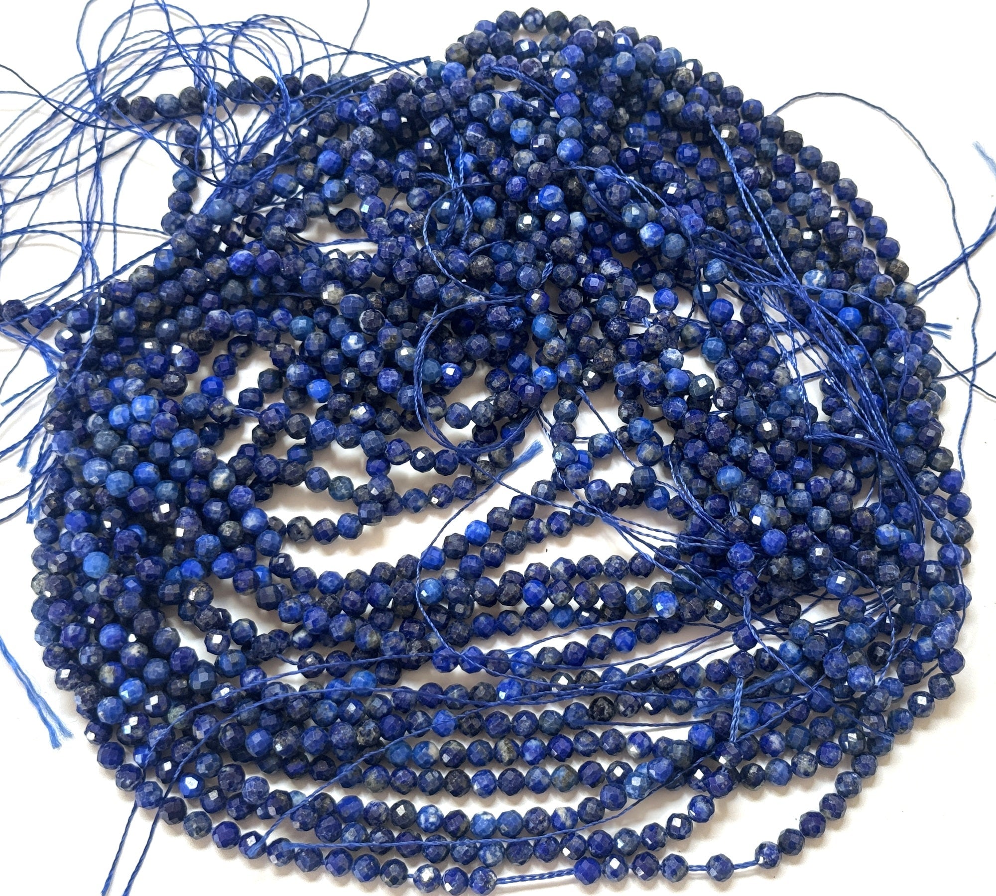 Lapis Lazuli 3mm 4mm faceted round natural gemstone beads 15.5" strand - Oz Beads 