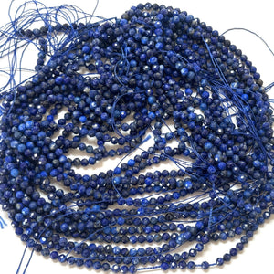 Lapis Lazuli 3mm 4mm faceted round natural gemstone beads 15.5" strand - Oz Beads 