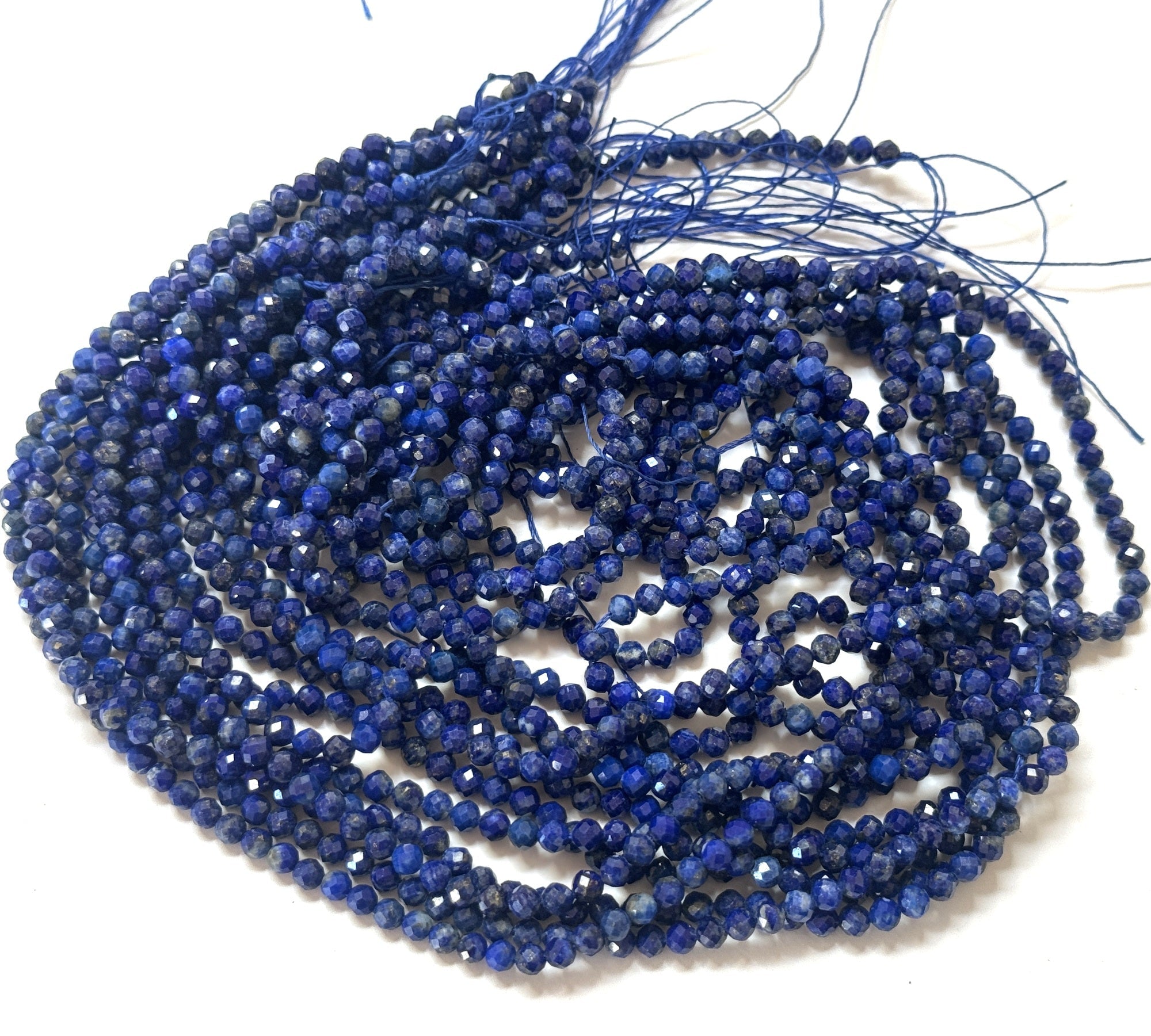 Lapis Lazuli 3mm 4mm faceted round natural gemstone beads 15.5" strand - Oz Beads 