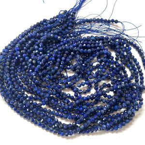 Lapis Lazuli 3mm 4mm faceted round natural gemstone beads 15.5" strand - Oz Beads 