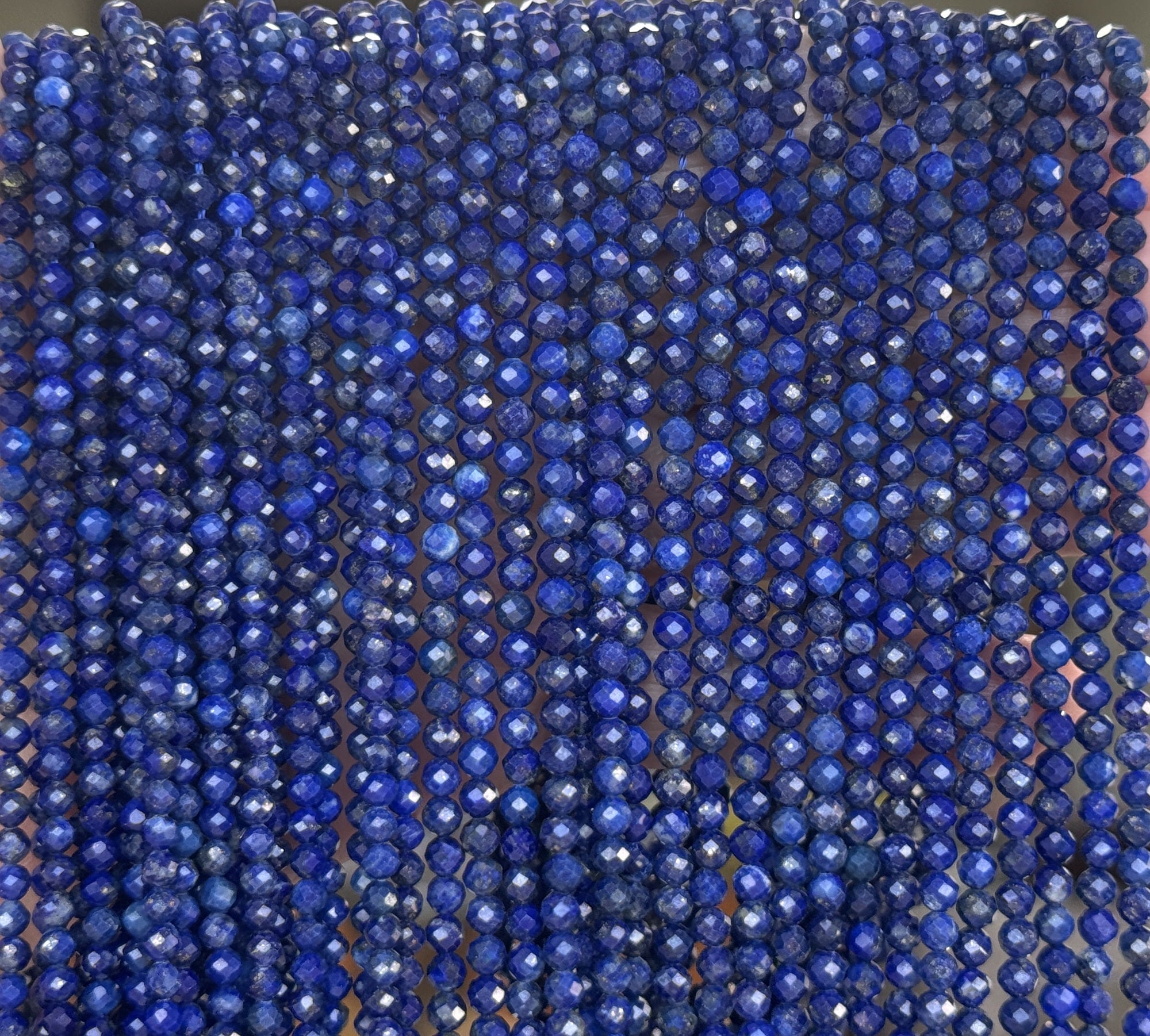 Lapis Lazuli 3mm 4mm faceted round natural gemstone beads 15.5" strand - Oz Beads 