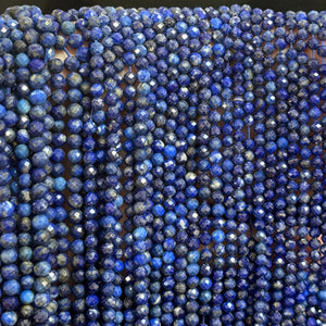 Lapis Lazuli 3mm 4mm faceted round natural gemstone beads 15.5" strand - Oz Beads 