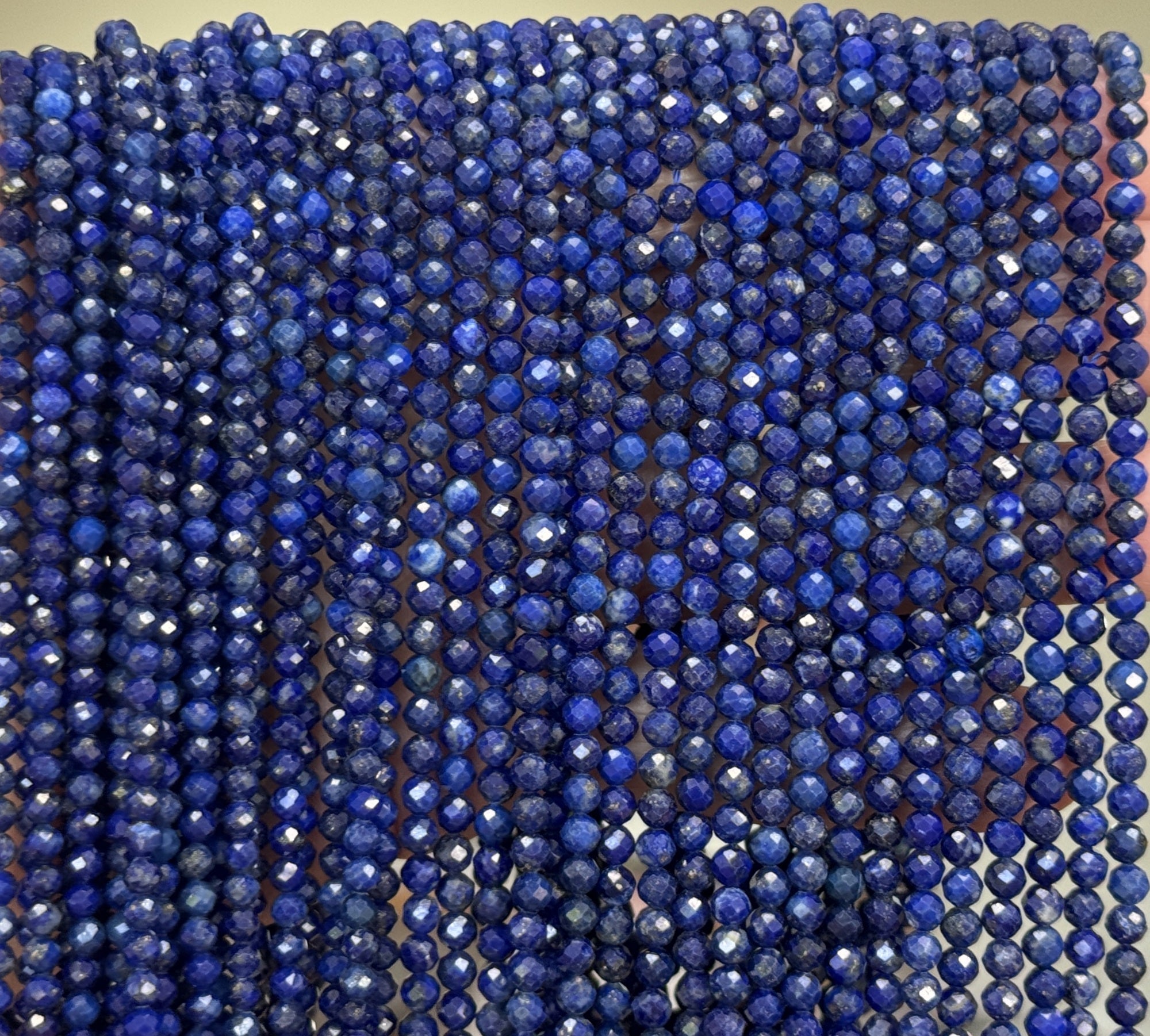 Lapis Lazuli 3mm 4mm faceted round natural gemstone beads 15.5" strand - Oz Beads 