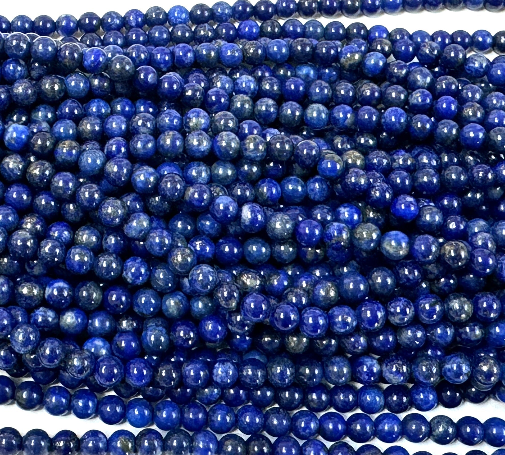 Lapis Lazuli 4mm round natural gemstone beads 16" strand - Oz Beads 
