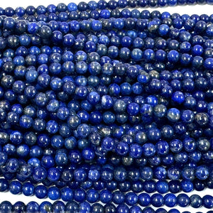 Lapis Lazuli 4mm round natural gemstone beads 16" strand - Oz Beads 