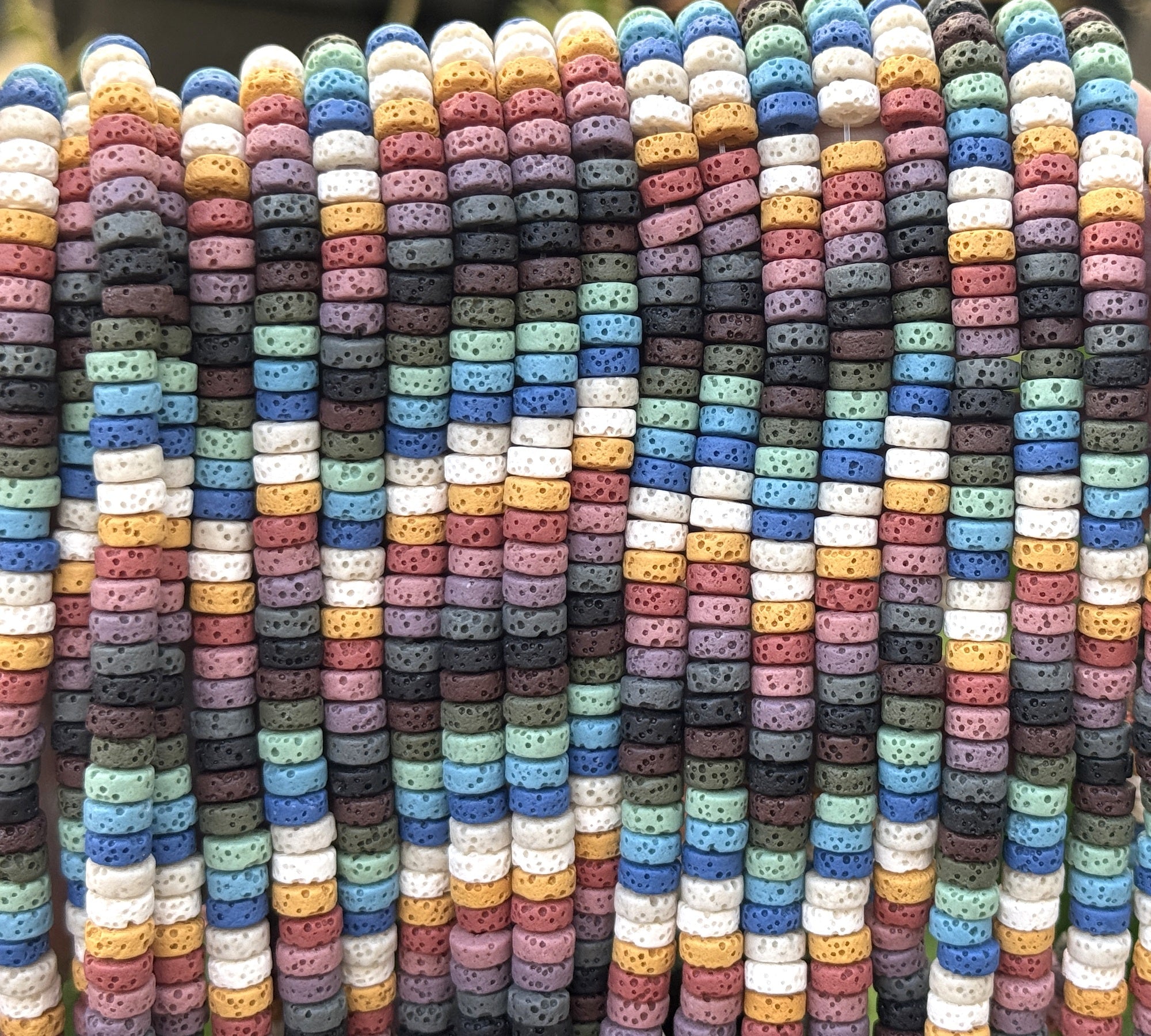 Lava Mix Color 3x6mm Coin Shaped Volcanic Diffuser Beads 40cm Strand - Oz Beads 