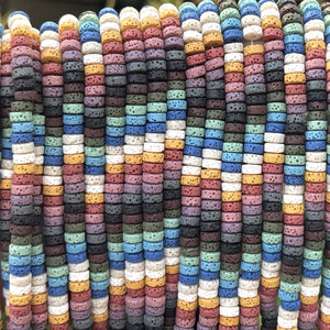 Lava Mix Color 3x6mm Coin Shaped Volcanic Diffuser Beads 40cm Strand - Oz Beads 