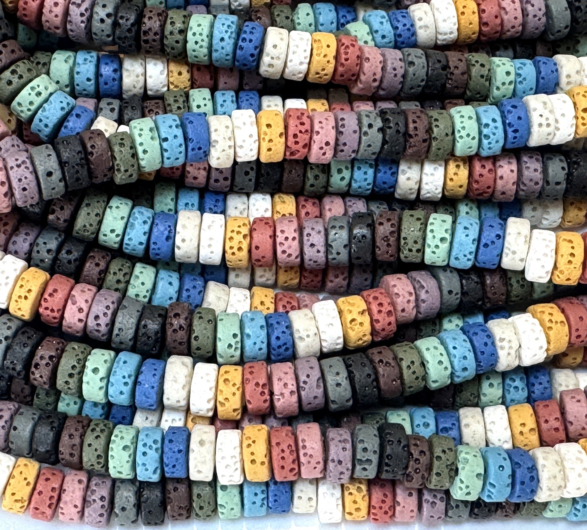 Lava Mix Color 3x6mm Coin Shaped Volcanic Diffuser Beads 40cm Strand - Oz Beads 