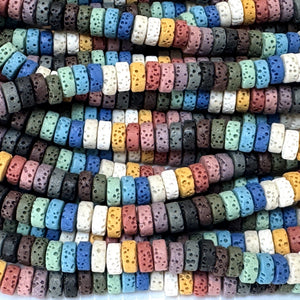 Lava Mix Color 3x6mm Coin Shaped Volcanic Diffuser Beads 40cm Strand - Oz Beads 