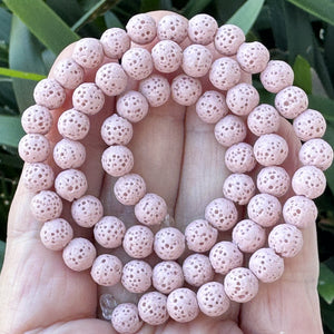 Lava Pink 6mm 8mm Round Volcanic Diffuser Beads 39cm Strand - Oz Beads 