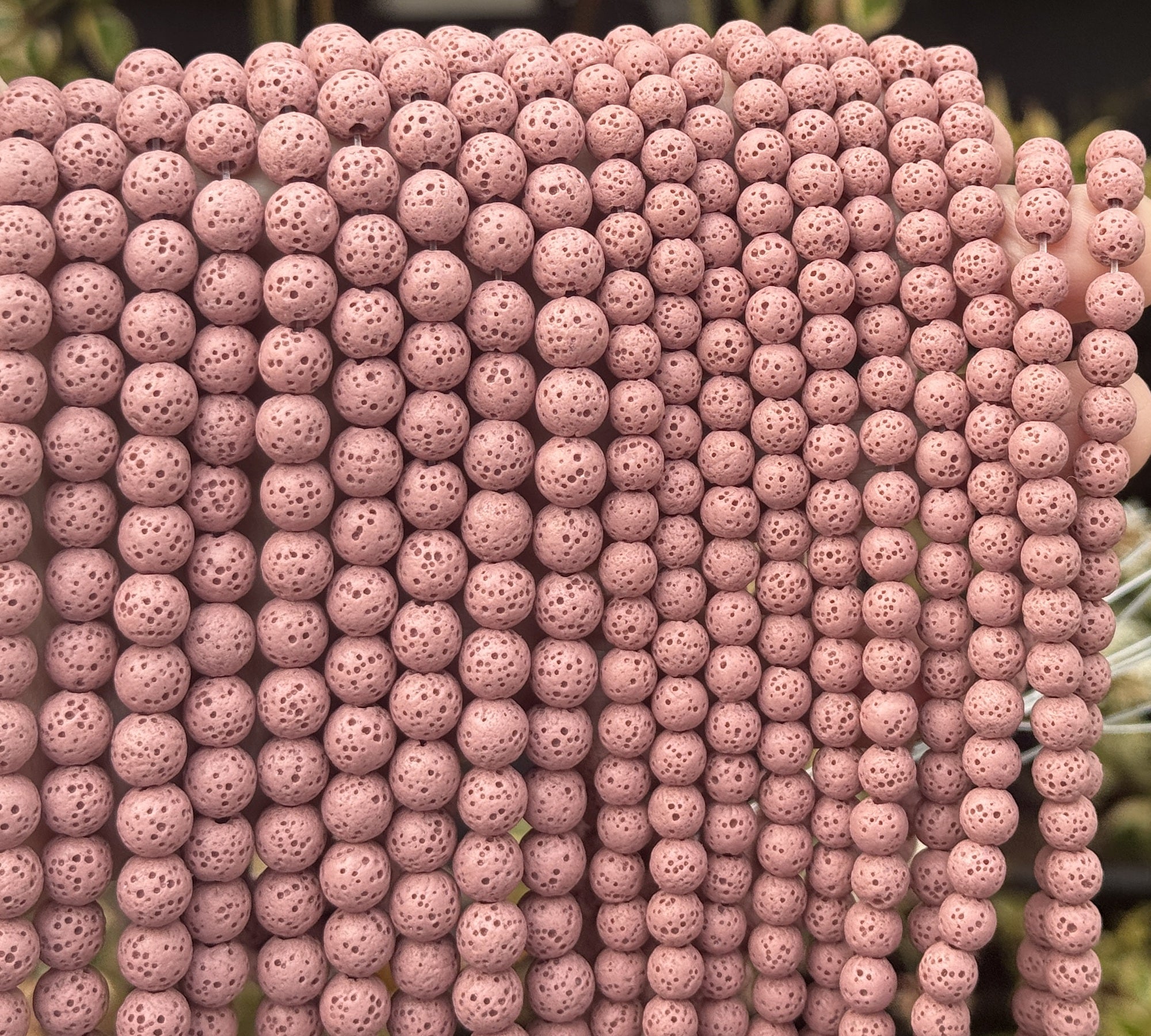 Lava Rose Pink 6mm 8mm Round Volcanic Diffuser Beads 39cm Strand - Oz Beads 