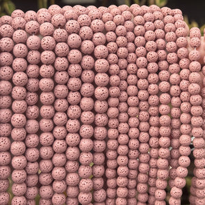 Lava Rose Pink 6mm 8mm Round Volcanic Diffuser Beads 39cm Strand - Oz Beads 