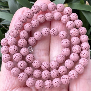 Lava Rose Pink 6mm 8mm Round Volcanic Diffuser Beads 39cm Strand - Oz Beads 