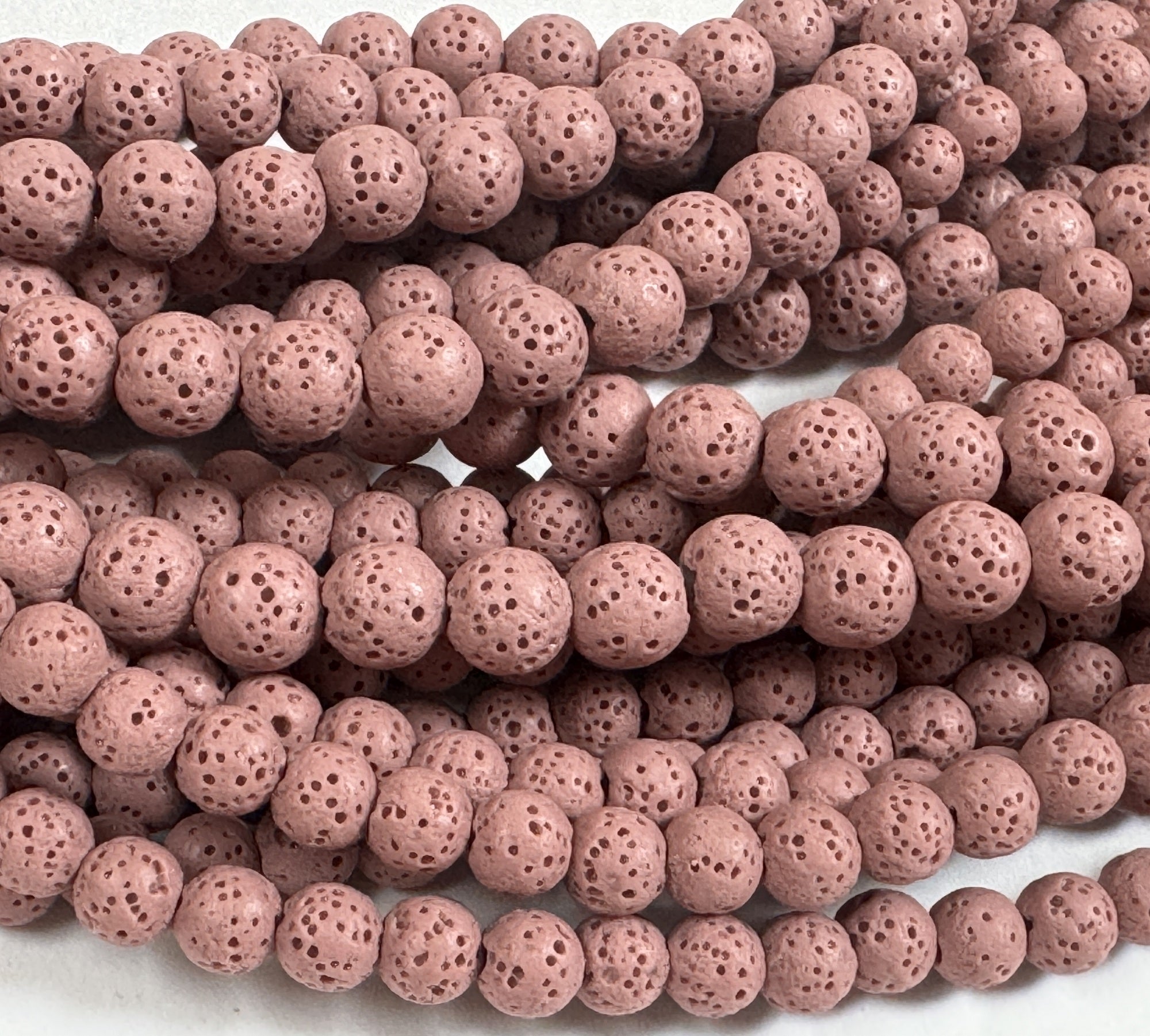 Lava Rose Pink 6mm 8mm Round Volcanic Diffuser Beads 39cm Strand - Oz Beads 