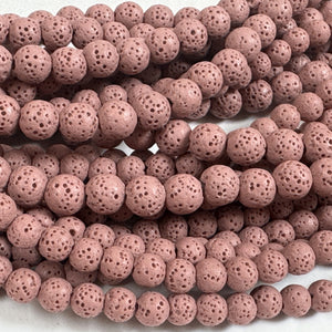 Lava Rose Pink 6mm 8mm Round Volcanic Diffuser Beads 39cm Strand - Oz Beads 