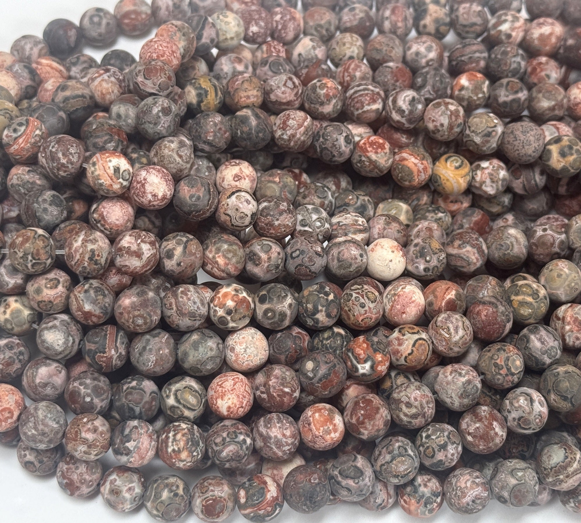 Leopard Skin Jasper matte 8mm round gemstone beads 15.5" strand - Oz Beads 