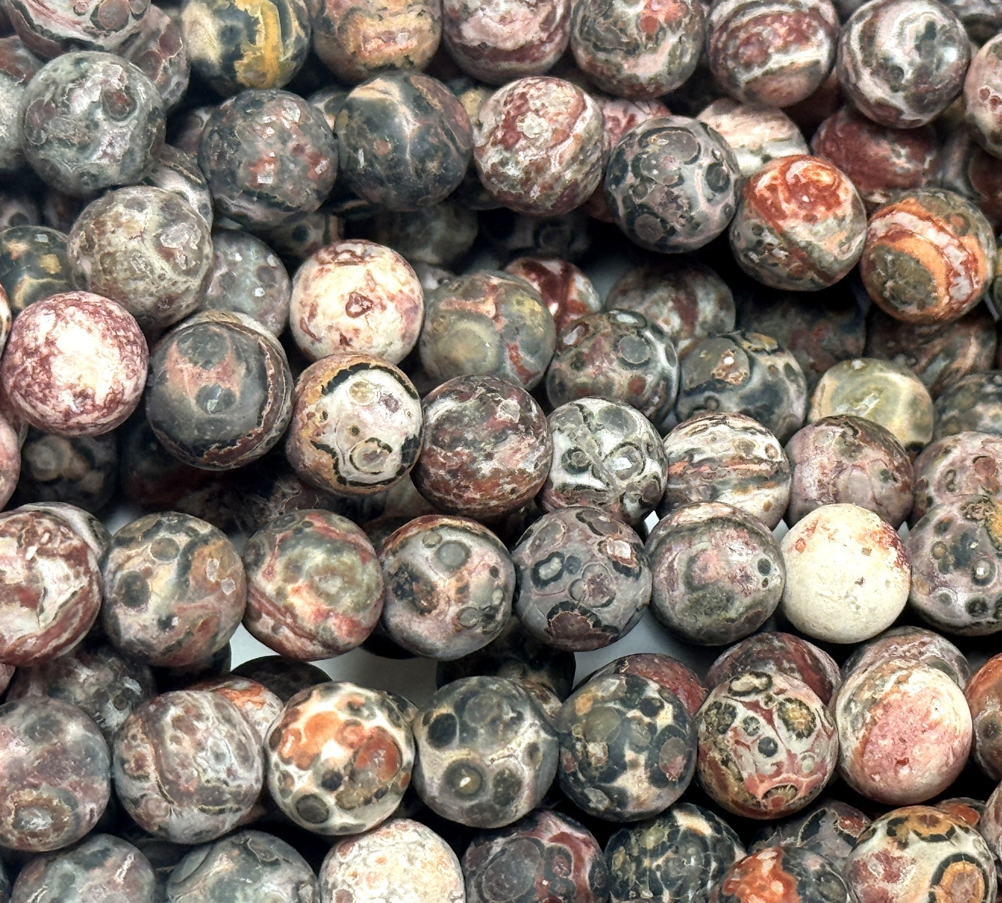 Leopard Skin Jasper matte 8mm round gemstone beads 15.5" strand - Oz Beads 