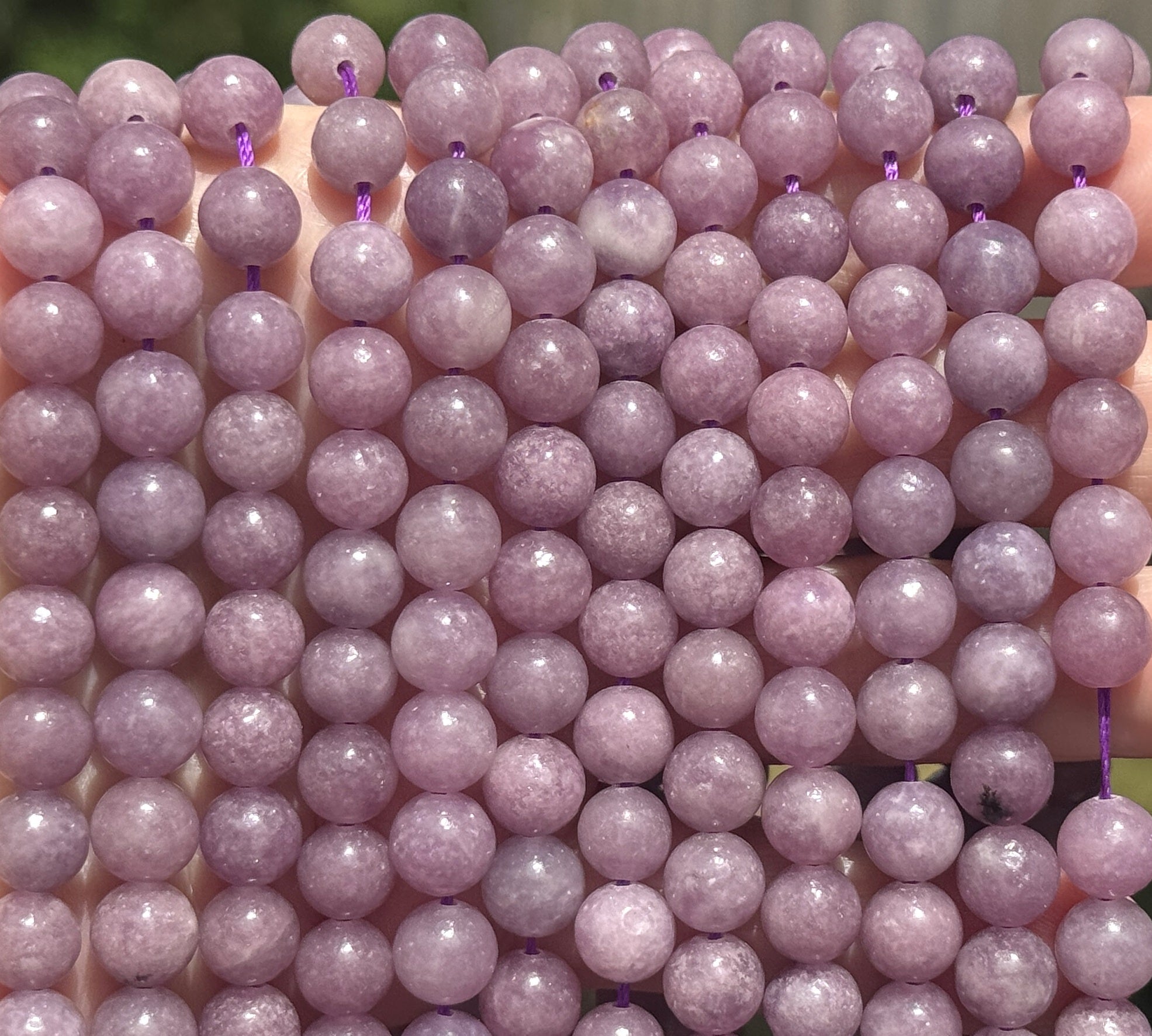Lilac Lepidolite 8mm round natural gemstone beads 15.5" strand - Oz Beads 