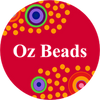 Oz Beads logo with colorful beads on a red background