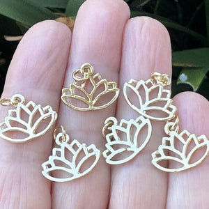 Lotus charm 14x16mm 14K Gold plated metal alloy pendant - Oz Beads 
