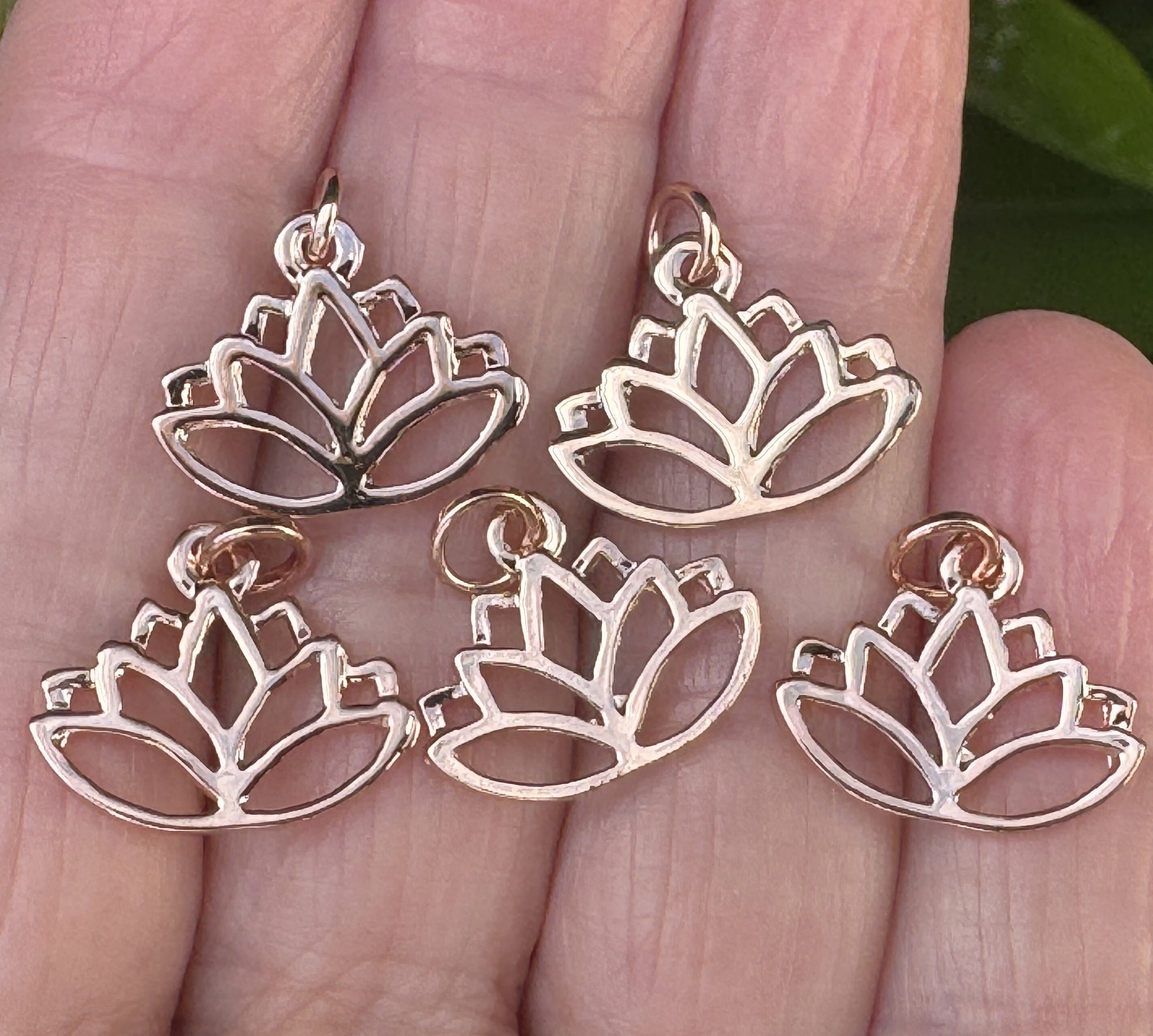 Lotus charm 14x16mm 14K Rose Gold plated metal alloy pendant - Oz Beads 