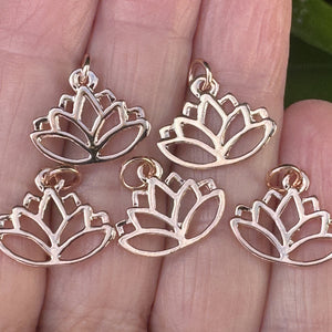 Lotus charm 14x16mm 14K Rose Gold plated metal alloy pendant - Oz Beads 