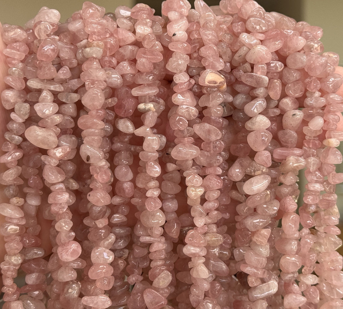 Madagascan Rose Quartz 6-10mm chip beads natural gemstone chips 32" strand - Oz Beads 