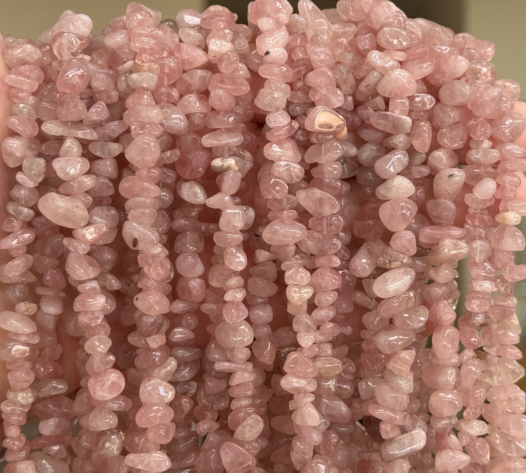 Madagascan Rose Quartz 6-10mm chip beads natural gemstone chips 32" strand - Oz Beads 