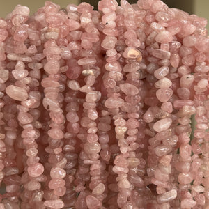 Madagascan Rose Quartz 6-10mm chip beads natural gemstone chips 32" strand - Oz Beads 