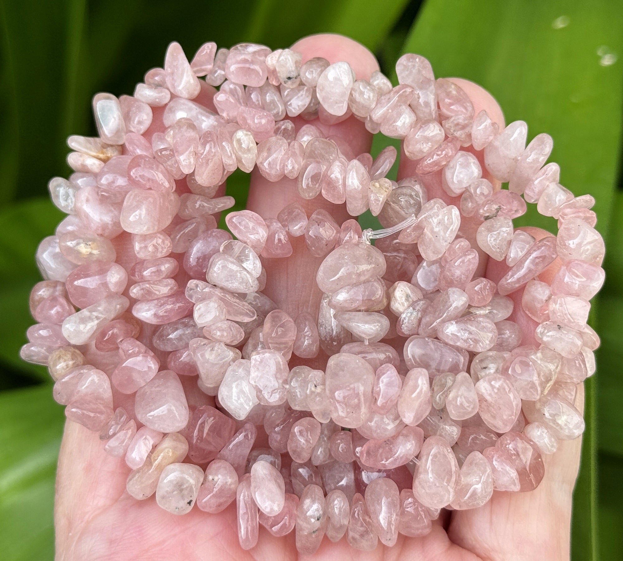 Madagascan Rose Quartz 6-10mm chip beads natural gemstone chips 32" strand - Oz Beads 