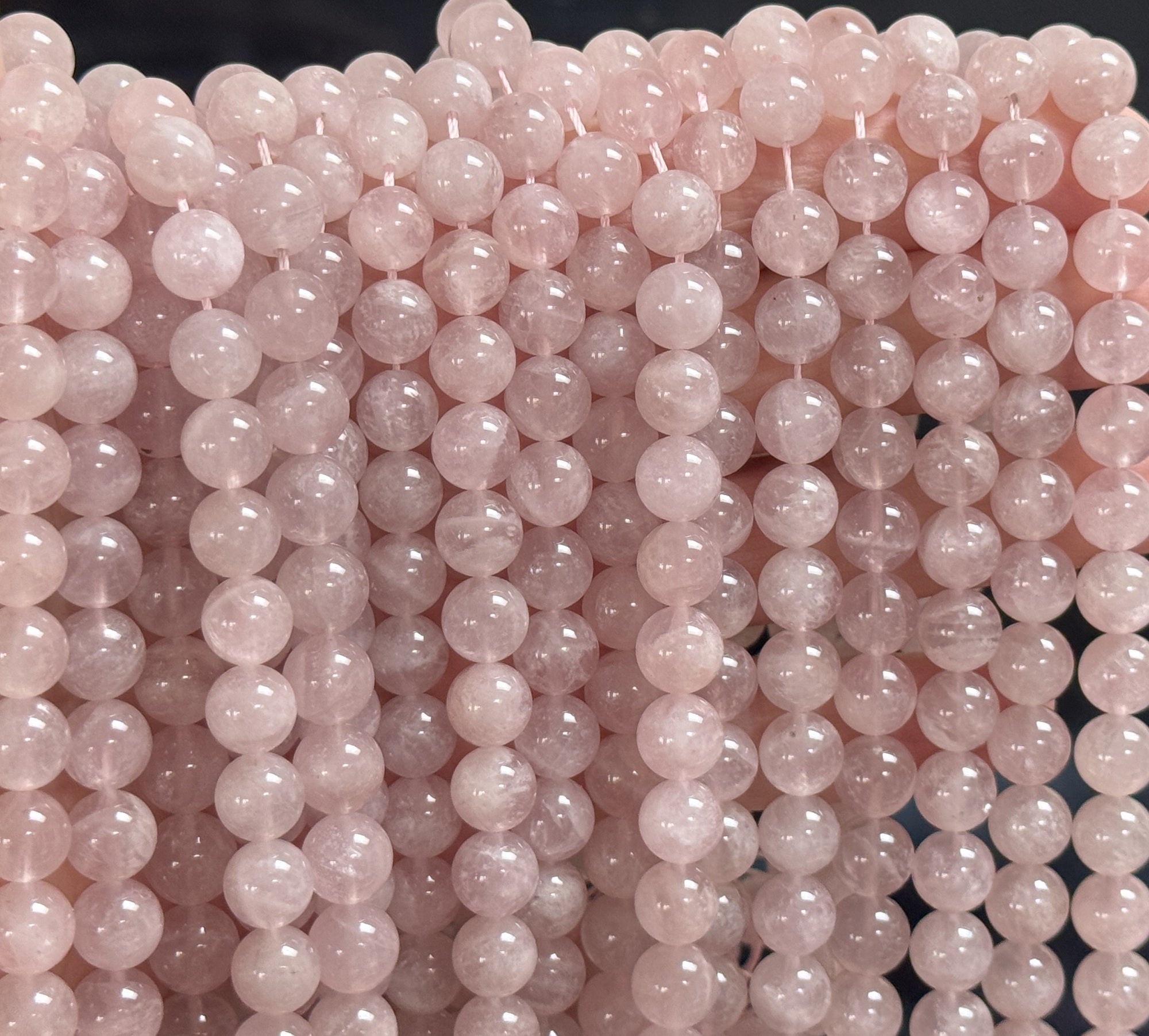 Madagascan Rose Quartz 8mm round natural gemstone beads 15" strand - Oz Beads 