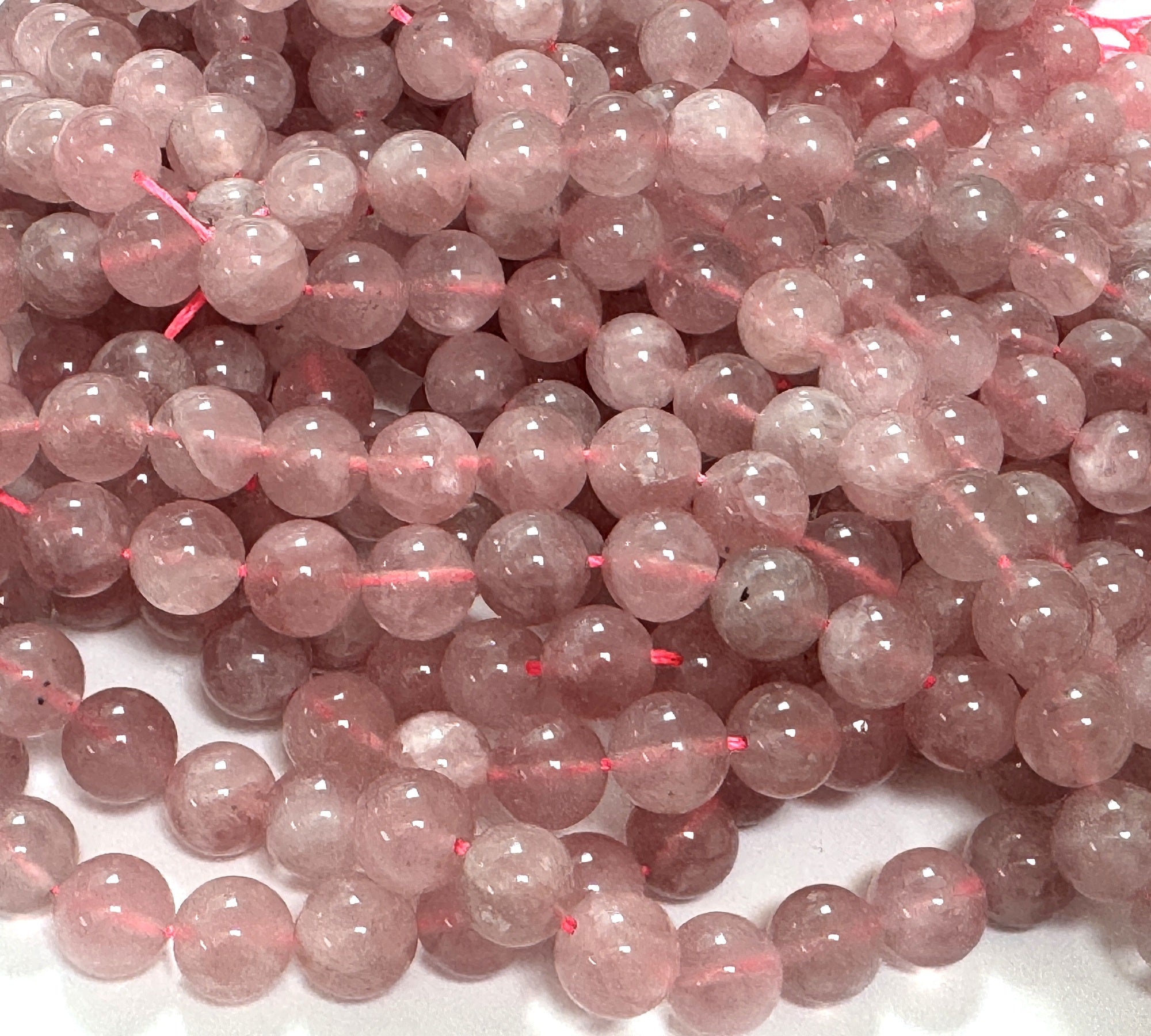 Madagascan Rose Quartz 8mm round natural gemstone beads 39cm strand - Oz Beads 