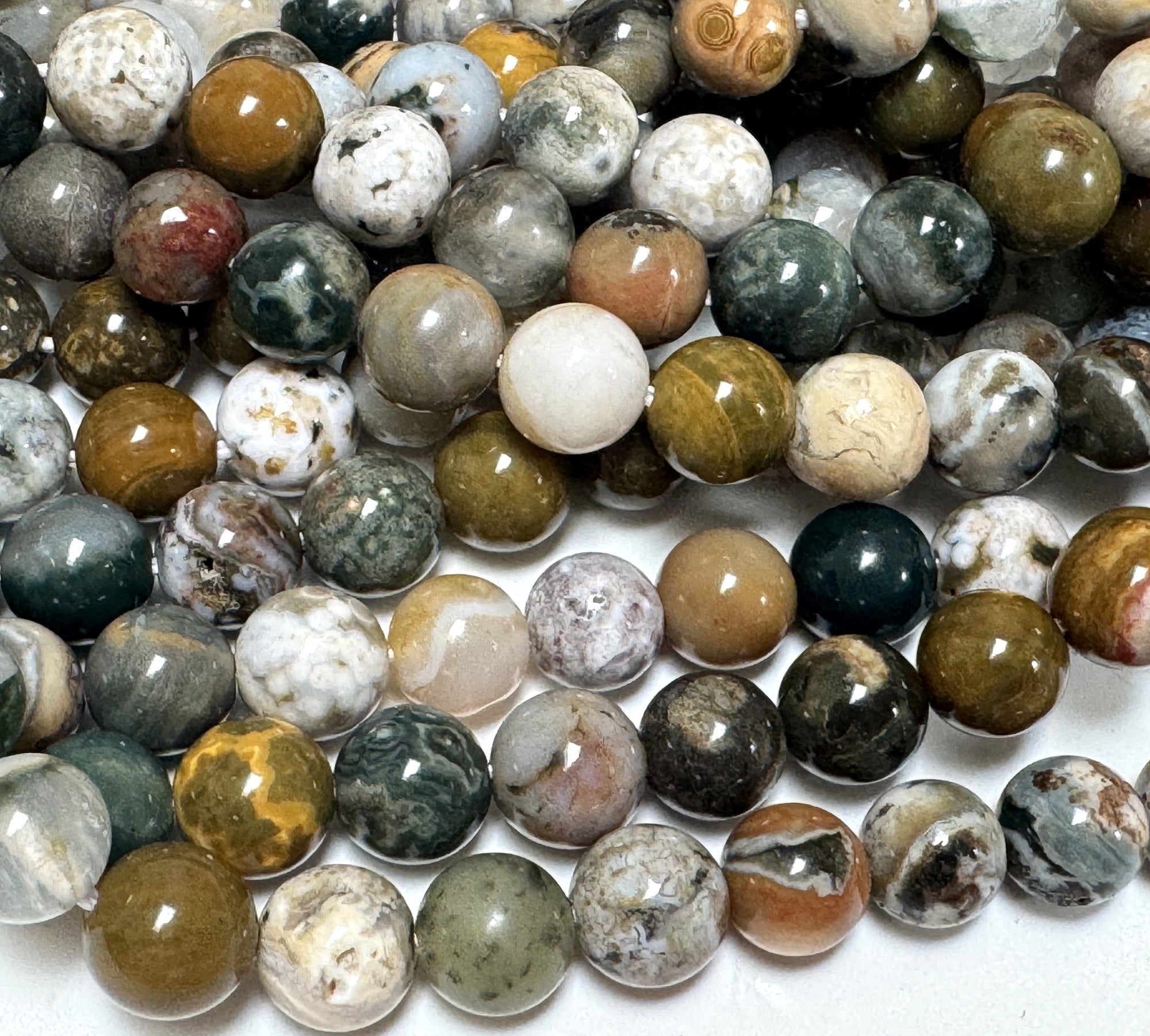Madagascar Ocean Jasper 8mm round natural gemstone beads 15.5" strand - Oz Beads 