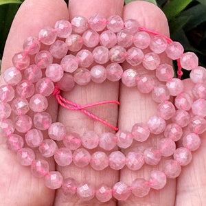 Madagascar Rose Quartz 5mm round faceted natural gemstone beads 15.5" strand - Oz Beads 