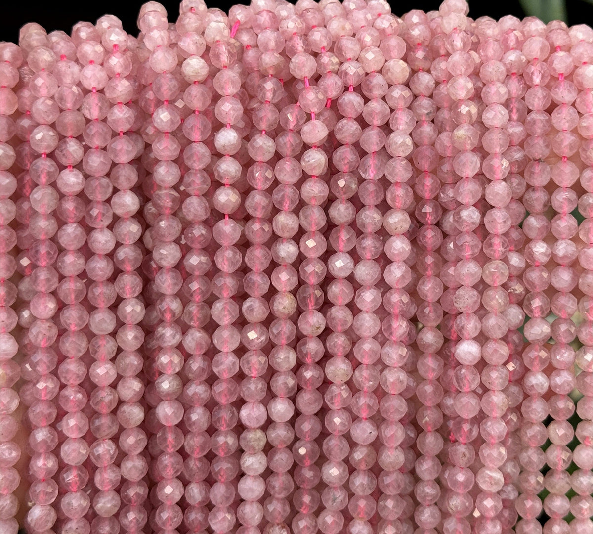Madagascar Rose Quartz 5mm round faceted natural gemstone beads 15.5" strand - Oz Beads 