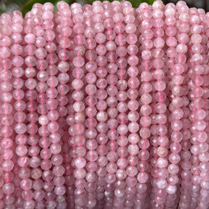 Madagascar Rose Quartz 5mm round faceted natural gemstone beads 15.5" strand - Oz Beads 