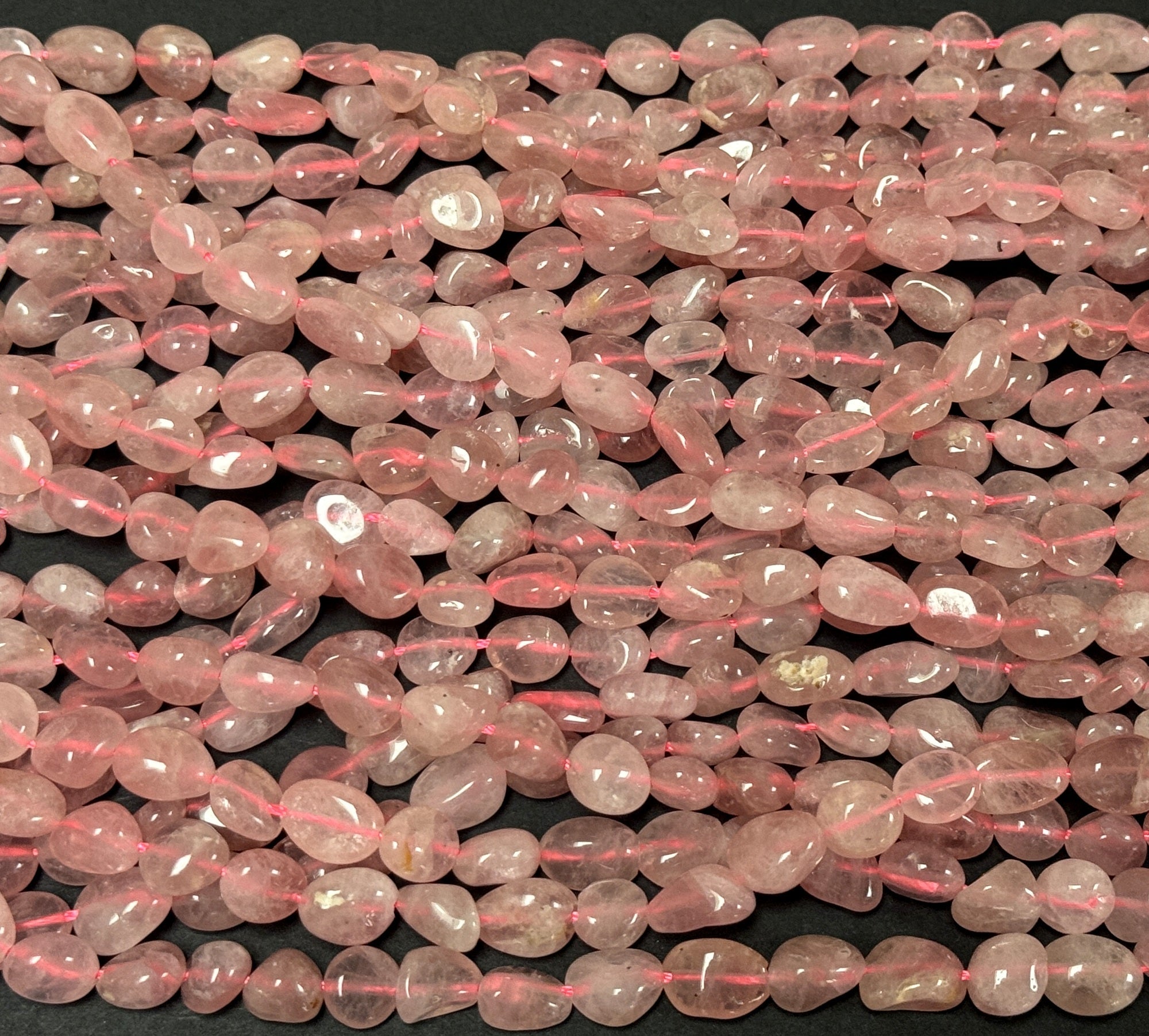 Madagascar Rose Quartz 6-10mm nuggets natural gemstone beads 39cm strand - Oz Beads