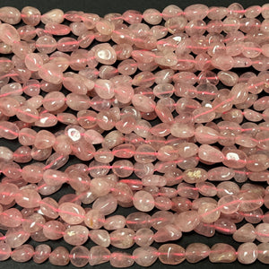 Madagascar Rose Quartz 6-10mm nuggets natural gemstone beads 39cm strand - Oz Beads