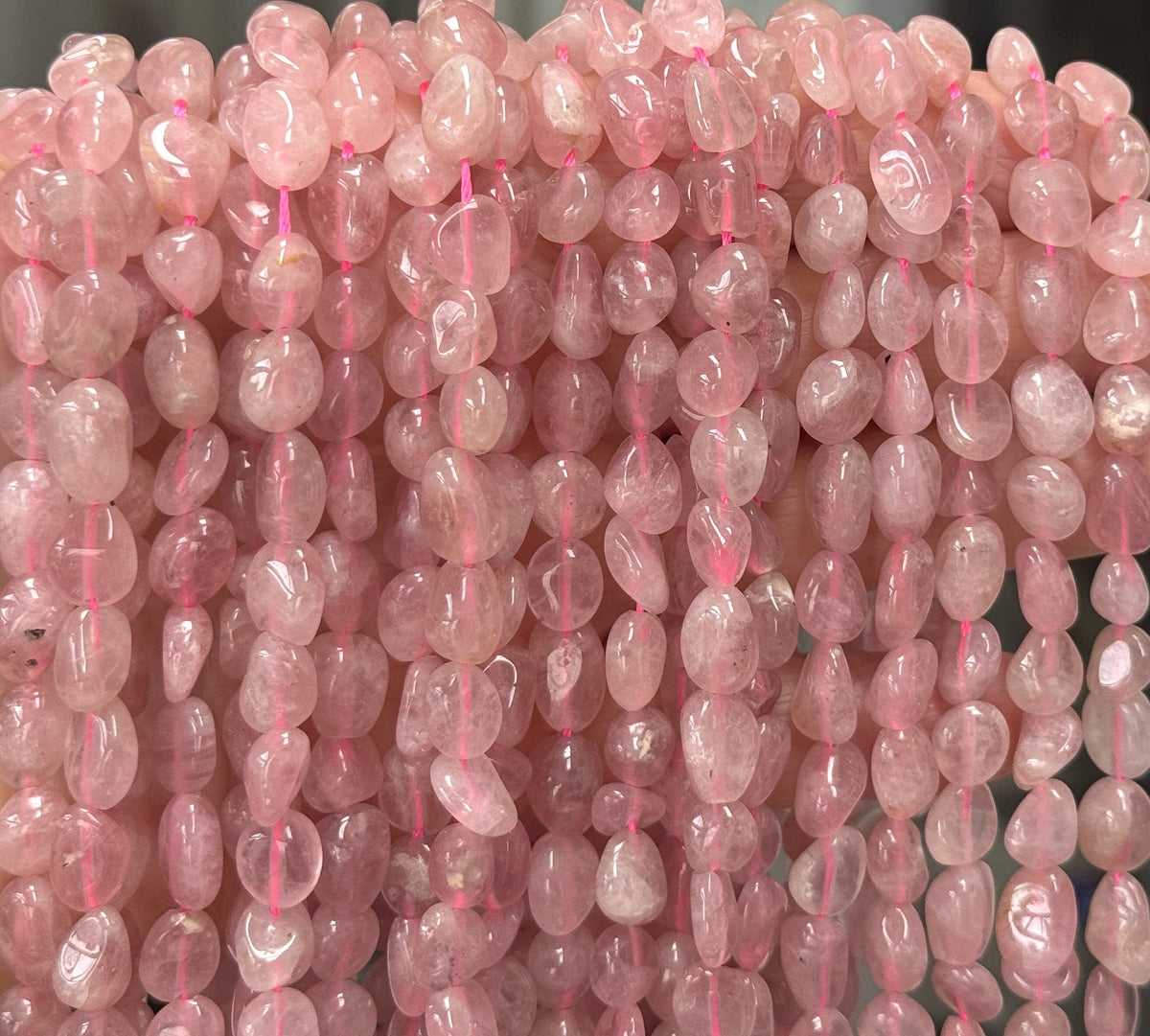 Madagascar Rose Quartz 6-10mm nuggets natural gemstone beads 39cm strand - Oz Beads