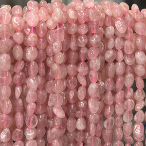 Madagascar Rose Quartz 6-10mm nuggets natural gemstone beads 39cm strand - Oz Beads