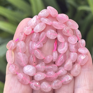 Madagascar Rose Quartz 6-10mm nuggets natural gemstone beads 39cm strand - Oz Beads