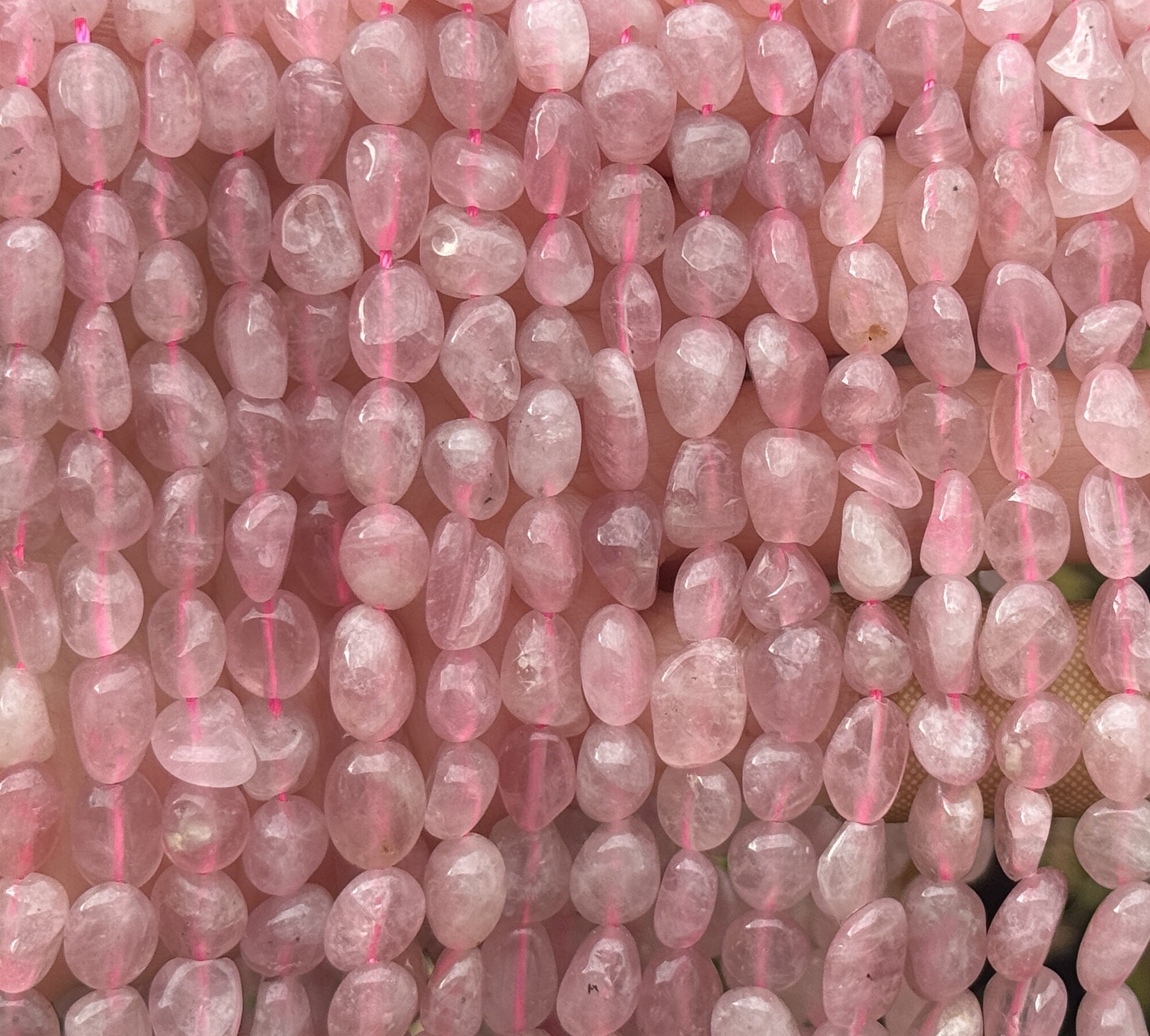 Madagascar Rose Quartz 6-10mm nuggets natural gemstone beads 39cm strand - Oz Beads