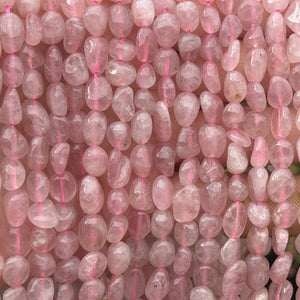 Madagascar Rose Quartz 6-10mm nuggets natural gemstone beads 39cm strand - Oz Beads