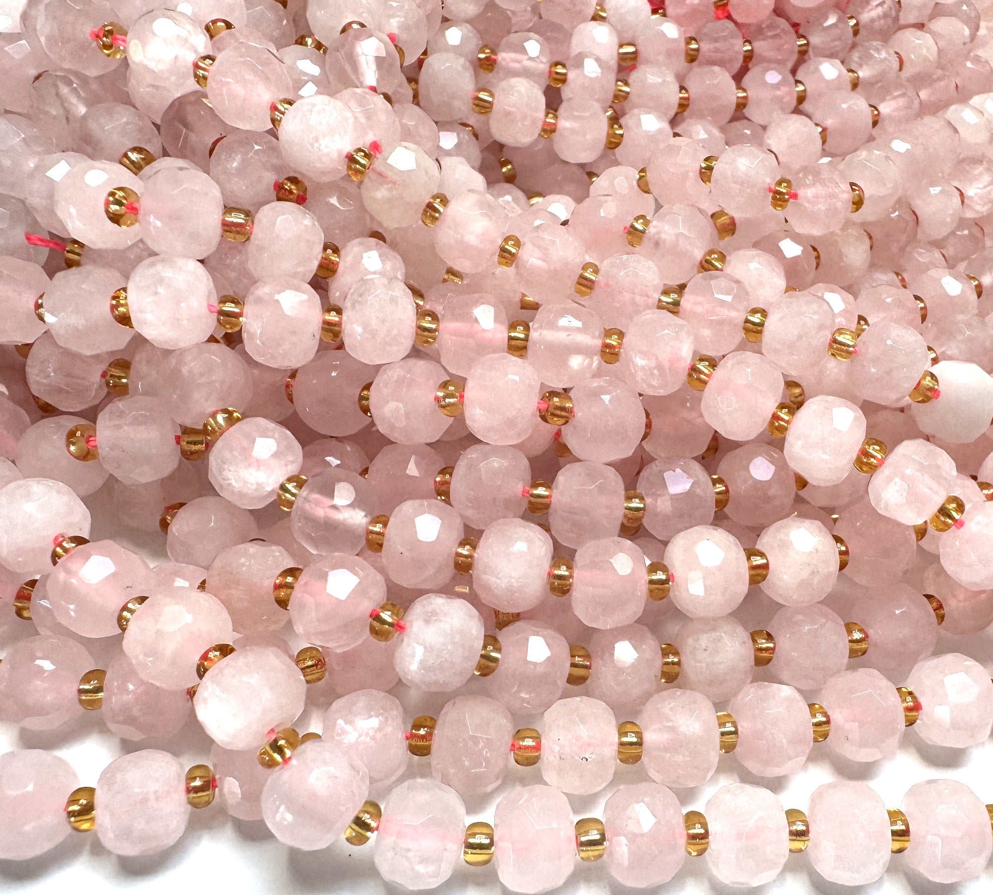 Madagascar Rose Quartz 6x8mm micro faceted rondelle beads 38cm strand - Oz Beads
