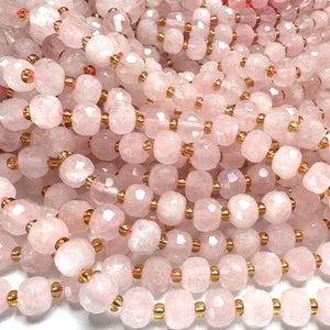 Madagascar Rose Quartz 6x8mm micro faceted rondelle beads 38cm strand - Oz Beads